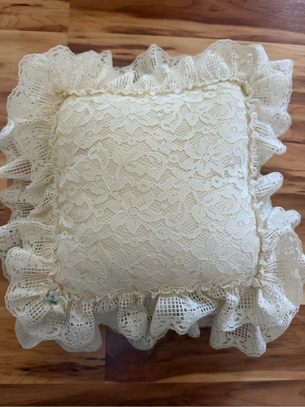 Vintage Ivory Lace Ruffle Throw Pillow 15x15 Cottage Victorian Decor
